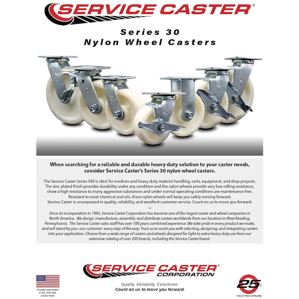 4 Inch Nylon Swivel Caster Set with Ball Bearings and Brakes